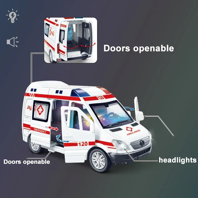 1:32 Mini Car Diecast รถพยาบาล Fire รถบรรทุก Policecar รุ่นเสียงและแสงรถกู้ภัยจําลองคอลเลกชันของขวัญของเล่นเด็ก