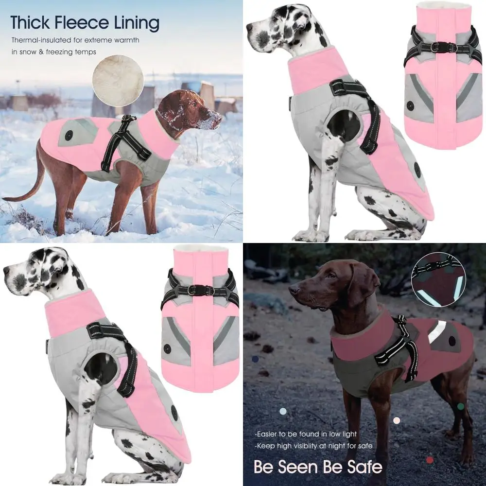 

Large 4XL Pink Zip-Up Waterproof Dog Coat with Reflective Stripes for Large Breeds - Ideal for Winter and Cold Weather
