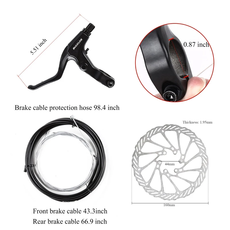 BUCKLOS Bicycle Mechanical Disc Brake Set Mountain Bike Linear Pull Disc Brake MTB Brake Calipers 160mm G3 Rotor Cycling Parts