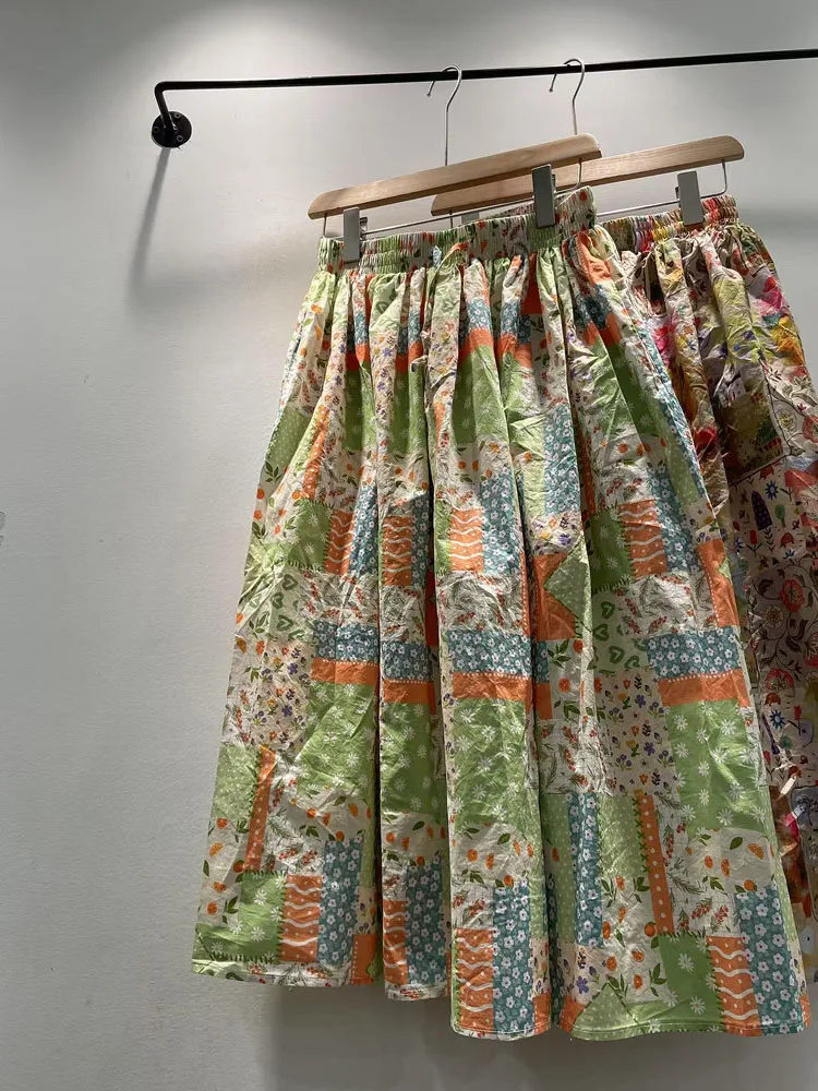 

Новая летняя свободная юбка миди А-силуэта из хлопка с завышенной талией, с цветочным принтом и завязками, для повседневной носки