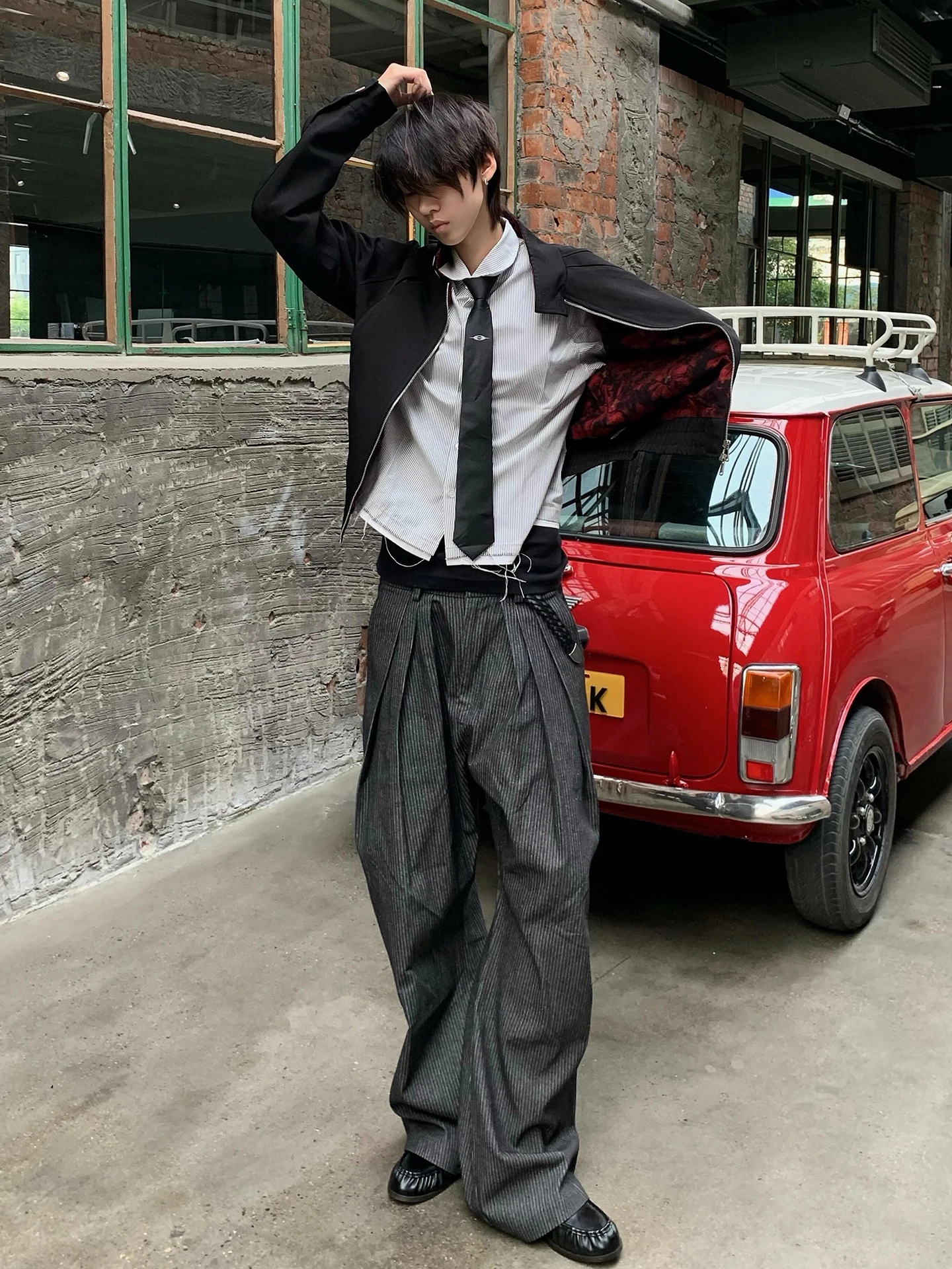 

Bla Pleated Stripe Denim Jeans Men's Sle American Trendy Design Old Money Loose Leggings Autumn Wear Comfortable Casual