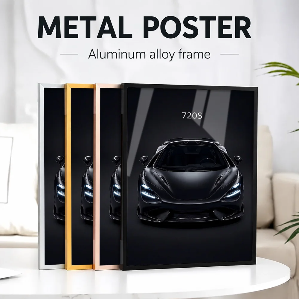 United Kingdom 720S Black Car Metal Poster With Aluminum Alloy Frame Customized Photo Cinematic Night Style Wall Art For Study