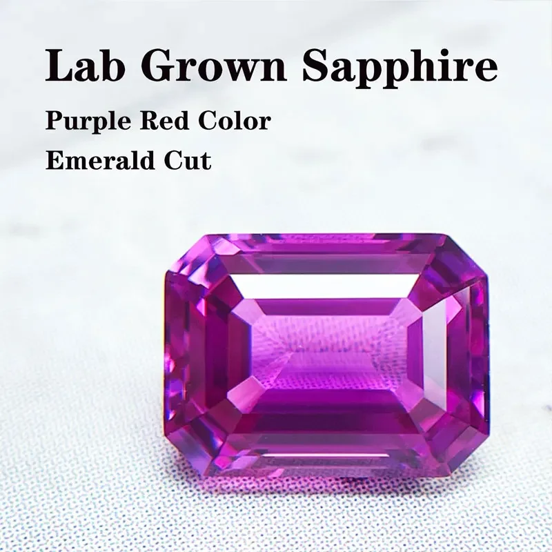 

Lab Grown Sapphire Emerald Cut VVS1 Purple Red Color for Charms DIY Ring Necklace Earrings Materials Selectable with Certificate