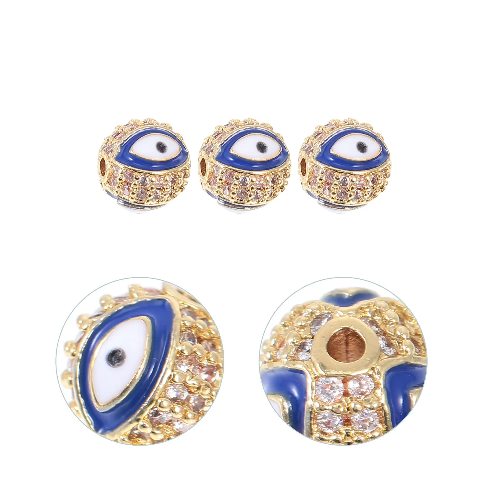 

3pcs Black Evil Eye Bead DIY Round Inlay Necklace Bracelet Alloy Jewelry Accessories Charm Beads H made Craft Gifts