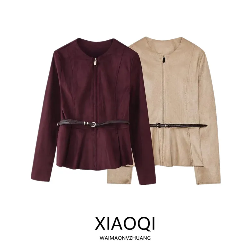 Herfst 2025, nieuwe dames kunstleer ort rok Sle Jaet jas met riem Europese Sle 30280 dames bovenkleding