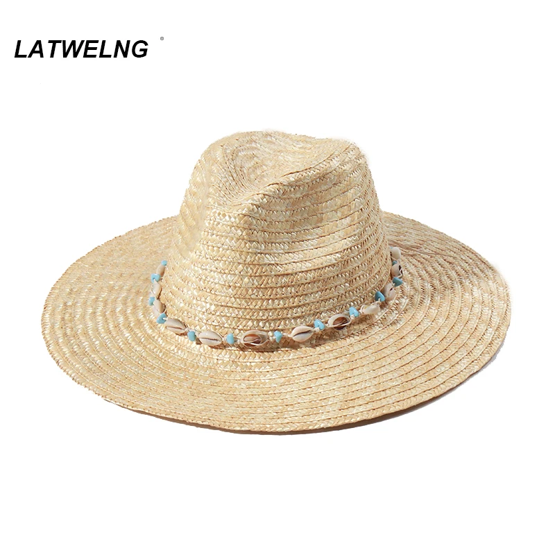 Fashion Shell Beach Hat For Women Wheat Straw Hats Ladies Fedora Vacation Sun Hat Summer British Top Jazz Hat