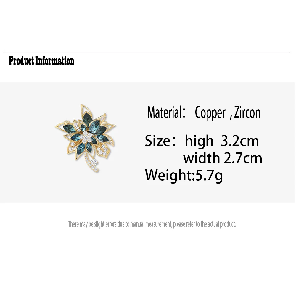 Luxury Blue Crystal Flower Brooch Pins for Woman Trend Gift Temperament Zircon Floral Brooches Women's Jewelry Accessories