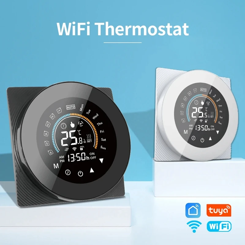 Tuya Wifi Thermostat LCD التحكم الرقمي في درجة الحرارة باللمس لـ Alexa White، غلاية الغاز (Wifi) متينة وسهلة التركيب وسهلة الاستخدام