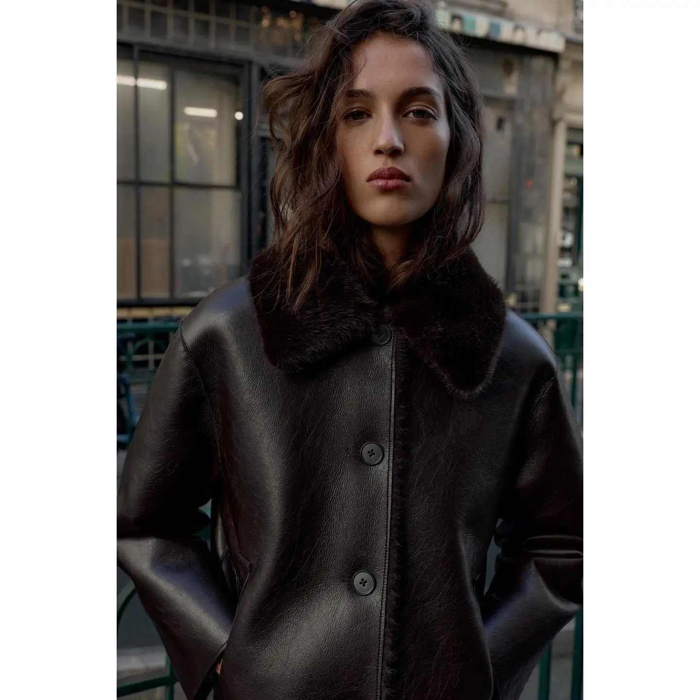 جايت من الجلد الصناعي على الوجهين مع زر إغلاق طويل Sve طوق قابل للفصل سحاب كيت للنساء منتصف العام وصول جديد #1