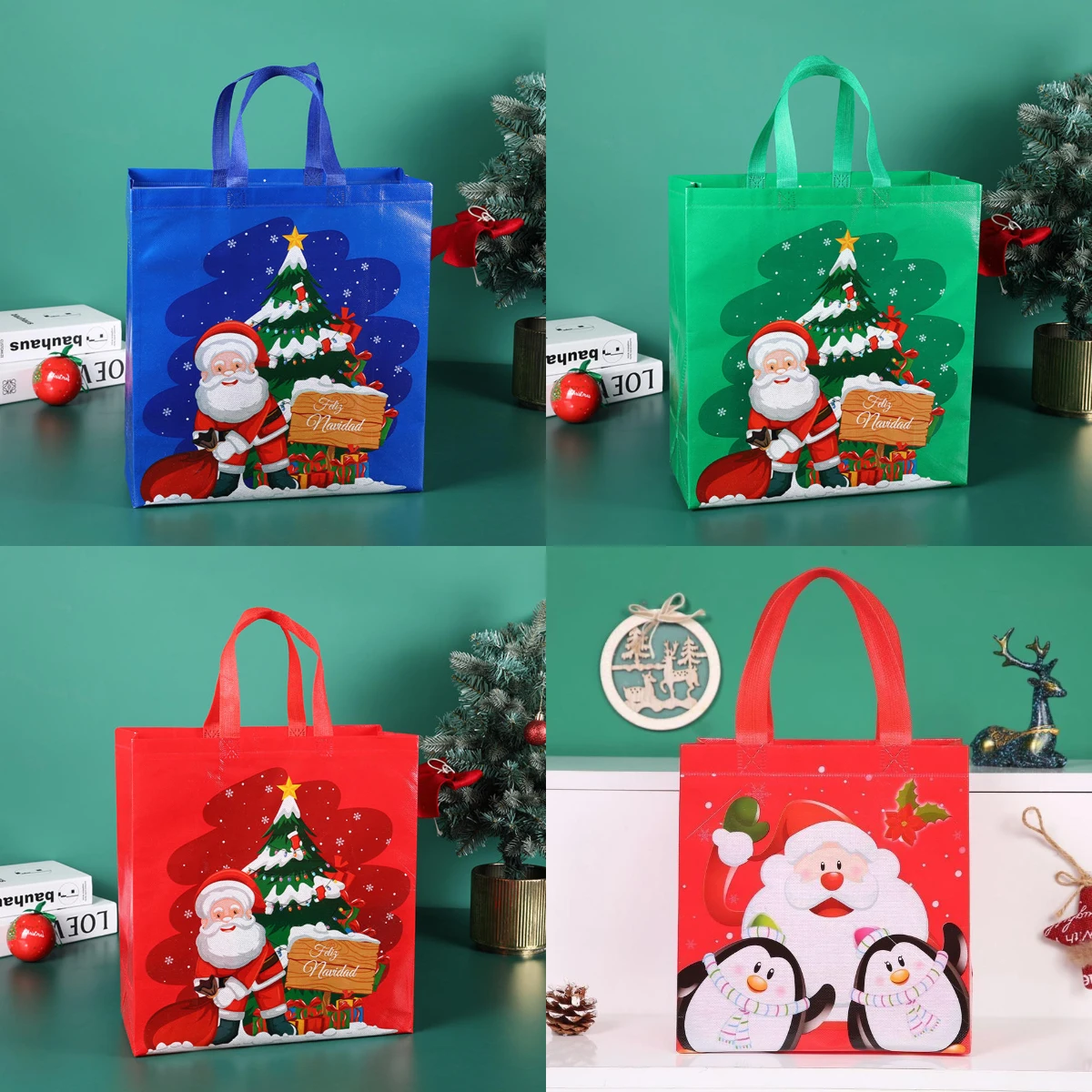 Christmas Gift Bag Santa Pattern Candy Cookie Pounch Non Woven Favor Packing Bags Xmas Decoration