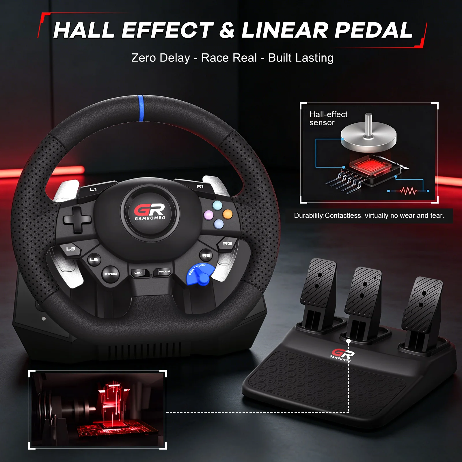 F127 Gaming Steering Wheel For PS5/PS4/PC 270°/900° RGB Racing Wheel Volante Hall 3-Pedal and gear lever Set - view 6