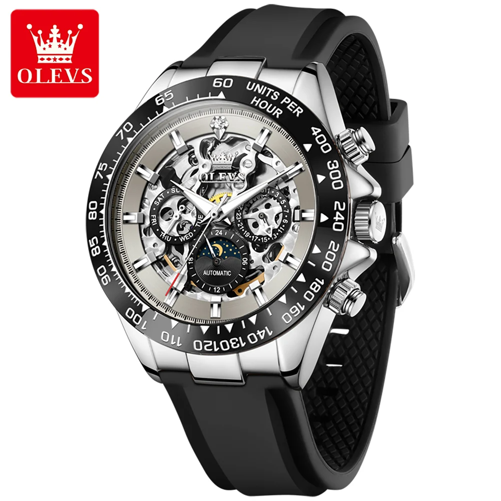 OLEVS 6713 ساعة رجالية مجوفة شفافة ثلاثية الأبعاد مخطط أوتوماتيكي ميكانيكي ساعات رجالية أصلية فاخرة مرحلة القمر ساعات للرجال #2