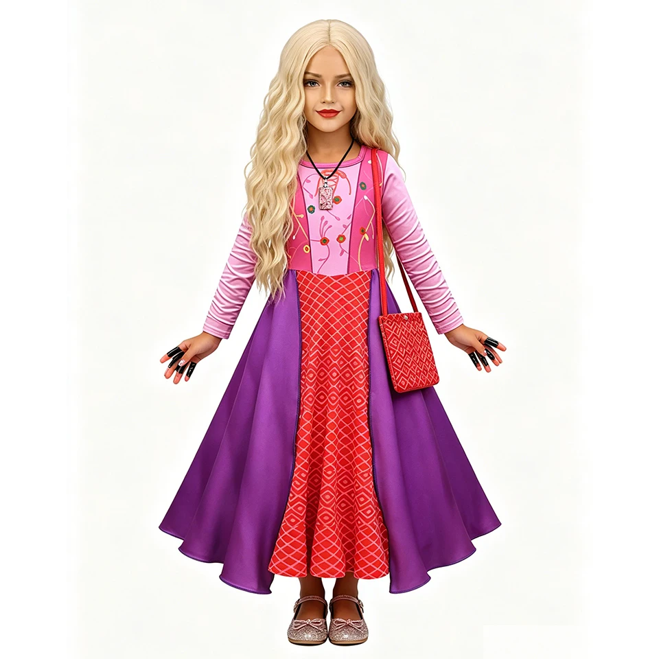 Sanderson Sister Mary Witch Kids Clothes Halloween Cosplay Masquerade Performance Children's Costume Carnival Party Girls Outfit