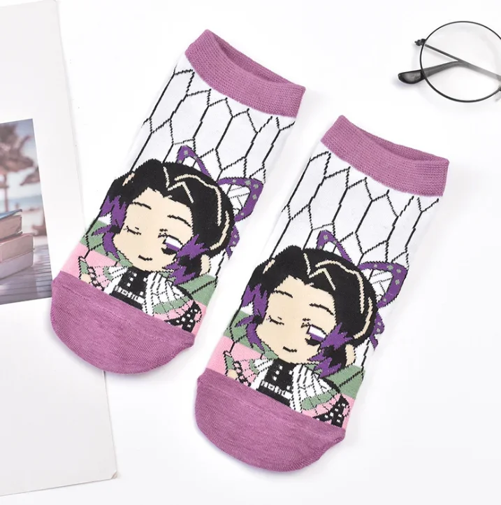 5 Pairs Anime Demon Slayer Cosplay socks cute cartoon boat socks adult women\'s cotton low waist ankle socks