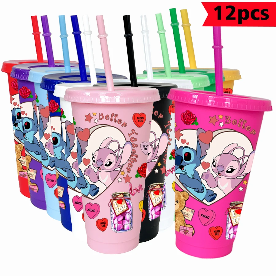 

12 шт./лот Disney Stitch Love 26 унций цветной пластиковый стакан для дня рождения, посуда для напитков, кружка для сока, кофе