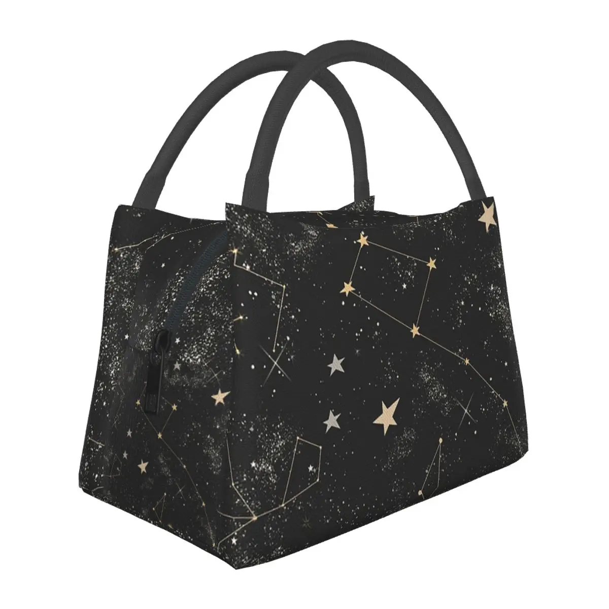 Night Sky Golden Celestial Stars Zodiac Constellations Lunch Bags Bento Box Lunch Tote Picnic Bags Thermal Bag for Woman Travel