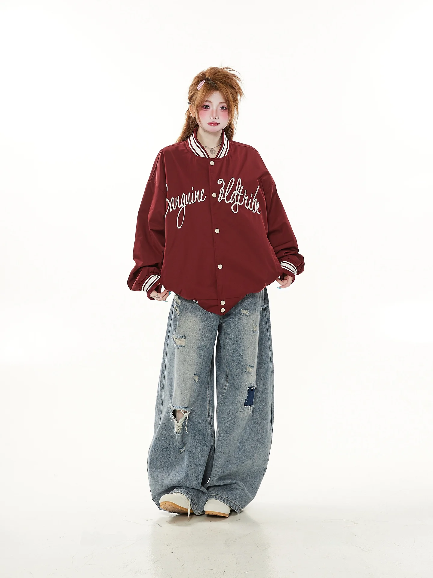 Casual Style Women's Pilot Jacket Loose Fit Baseball Stitching Red Outerwear Spring Autumn Trendy Brand Student Letter Jacket