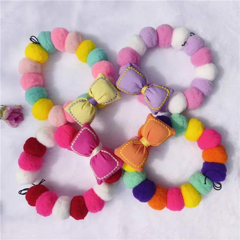 Cute Fashion Knitted Wool Balls Pet Collar Fill Cartoon Bow Stretch Elasticity Rope Necklace for Puppy Dog Cat Pet Supplies