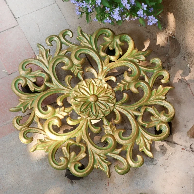 Decorative Wrought Iron Flower Stand for Living Room, Flower Pot Tray, Hollow Lace Flower Base, Convenient Mobile Rack