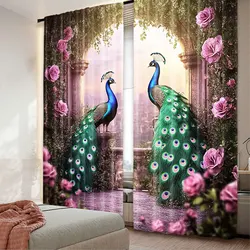 2Pcs Retro Peacock Printed Curtains For Study Room Kitchen Living Room Dorm Room Bedroom Room Decor Home Decor A