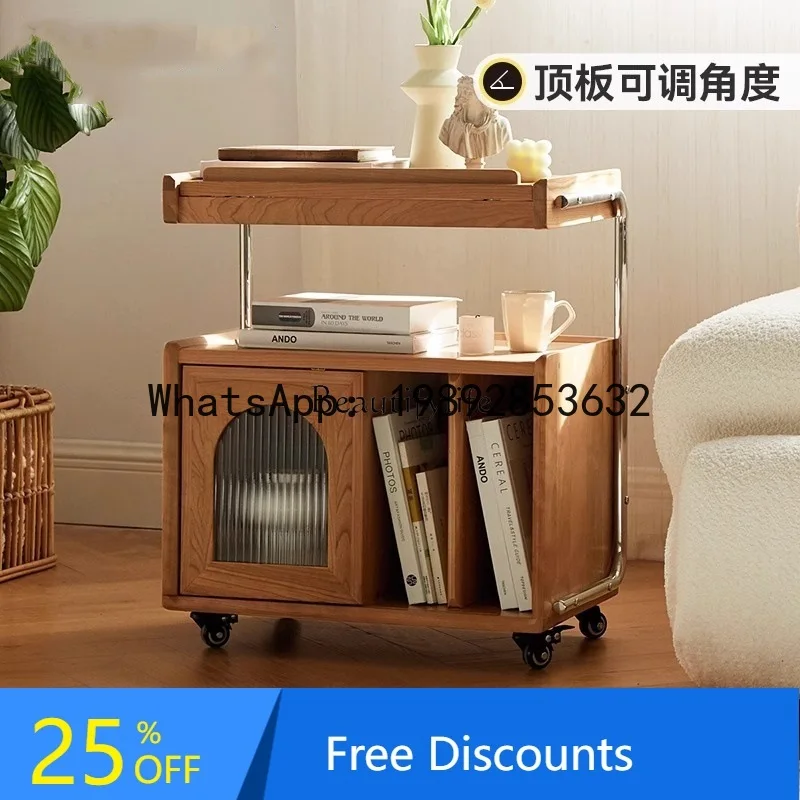 

CC Solid wood modern simple bookshelf storage cabinet living room movable storage cabinet