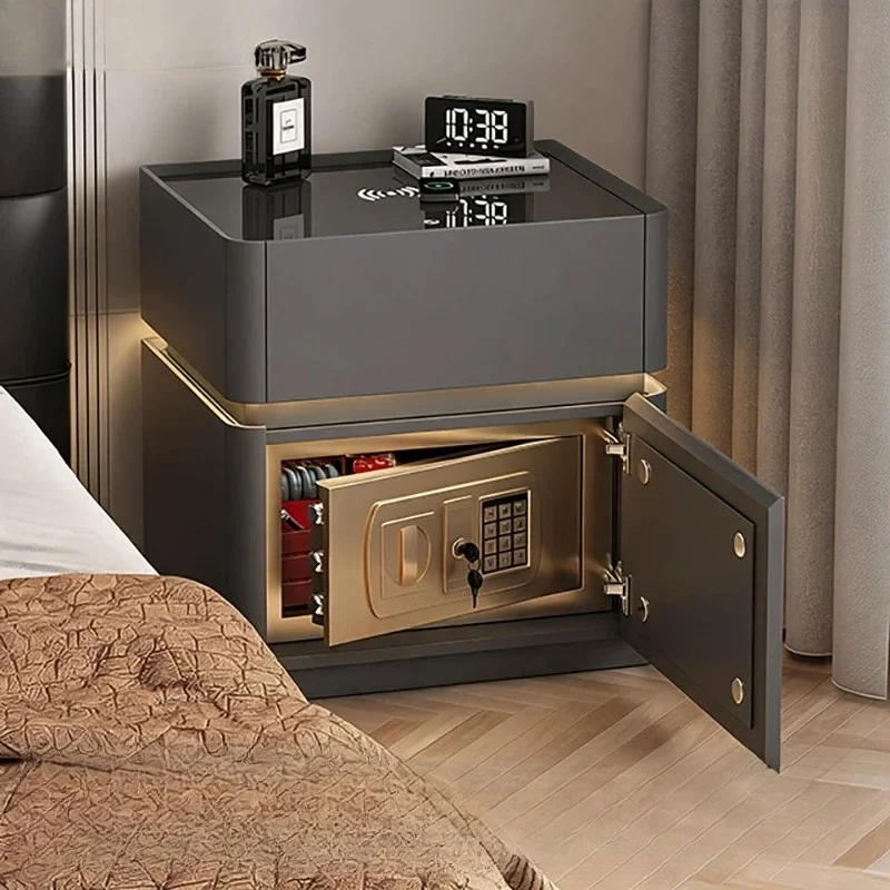 # Gray Secret Night Stand Safes Vintage Charging Hotel Bedside Tables Storage Fluted Mesa De Cabeceira Mid Century Furniture