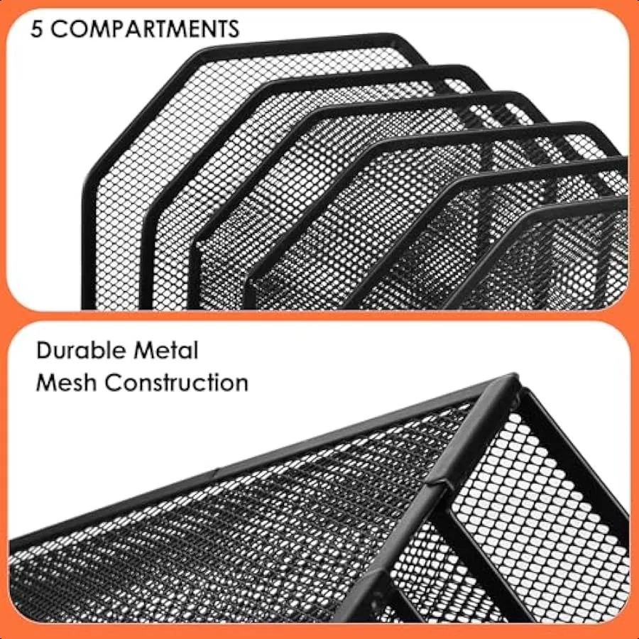 منظم ملفات مكتبي قابل للتعديل 5 أقسام منظم سطح المكتب المستقيم فارز الملفات شبكة معدنية قوية رف الكتب العمودي حامل الملفات