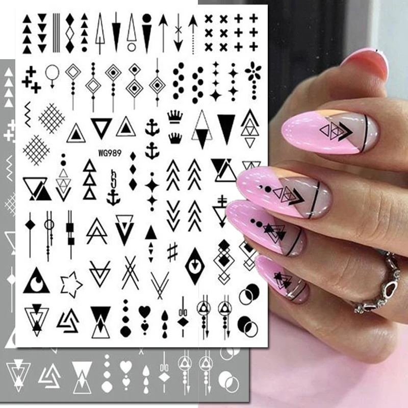 3d Nail Art Stickers Geometric Lines Faces Love Hearts Letters Leaves Stars Adhesive Sliders Nail Decals Decoration For Manicure