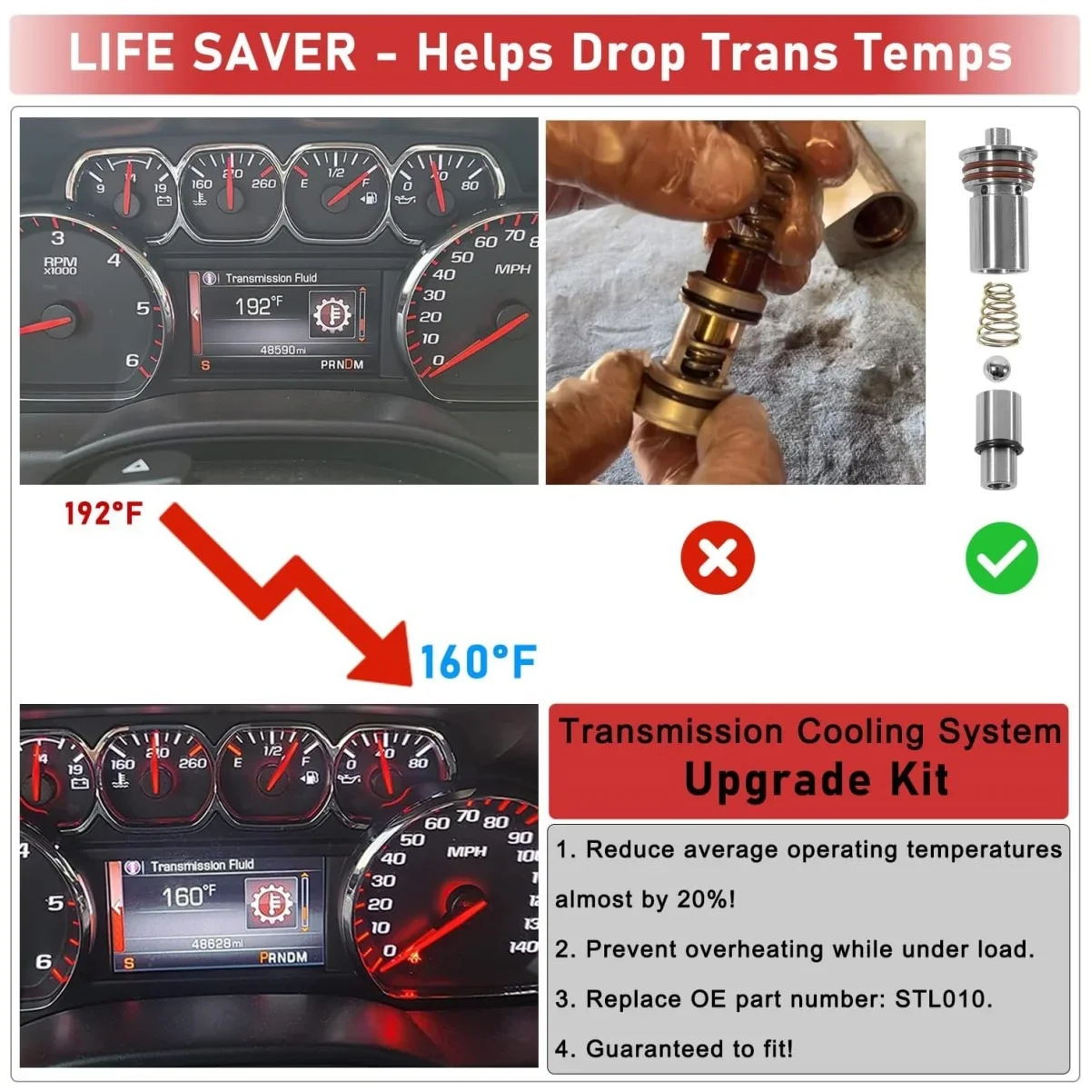 Transmission Cooling System Upgrade kit for 2014-Up GM 6L80 6L90 Cadillac Chevrolet GMC & 2016-Up 8L90 8L90 8L90E 10L90, Replace