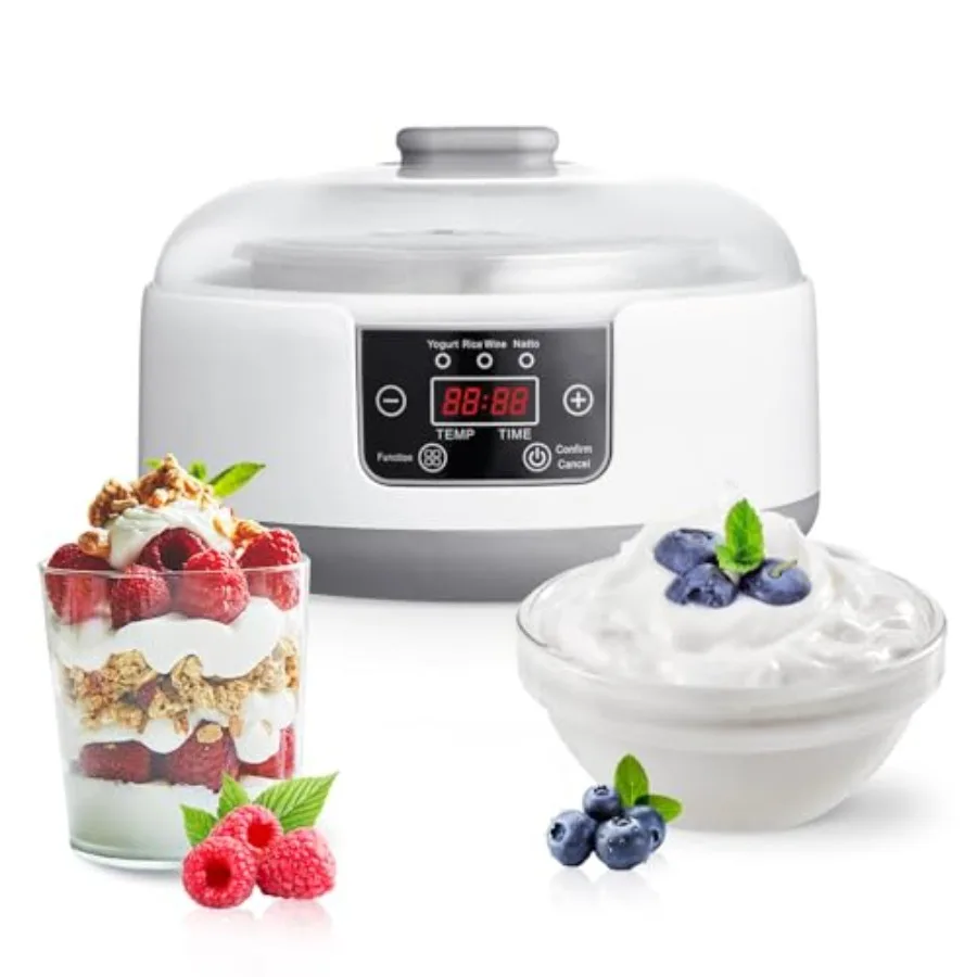 

1.3QT Stainless Steel Yogurt Maker with Adjustable Temp Timer for Greek Yogurt Natto Rice Wine Fermentation Compact Digital Dis