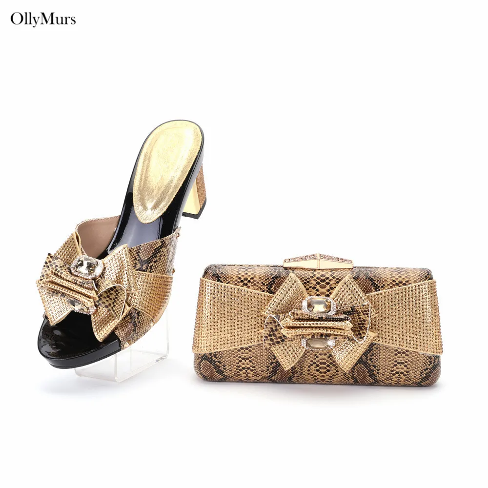 Hot Sale Italian Decorated With Rhinestone Women Supplier Shoes And Bags Set Summer Style Pumps Shoes And Bag Set For Party