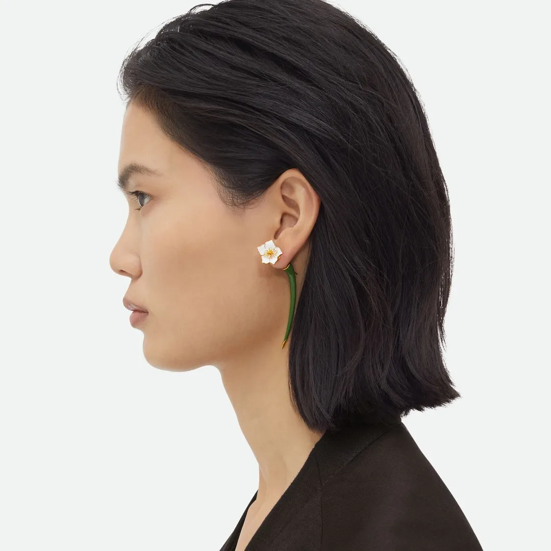 Unique personality trend green long enamel sculpture flower earrings