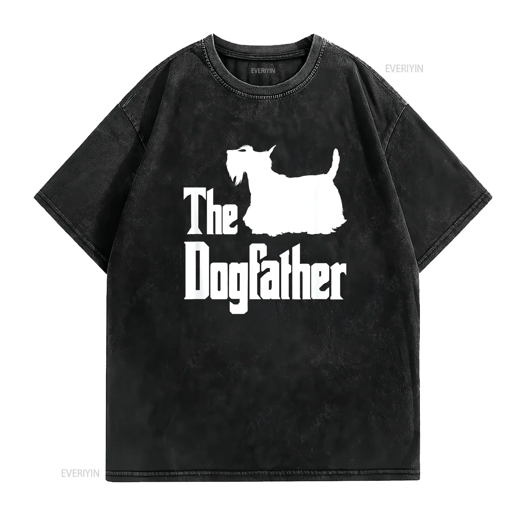 The Dogfather T Shirt Scottish Terrier silhouette dog gift vintage Washed Versatile Top For Everyday Wear homme streetwear