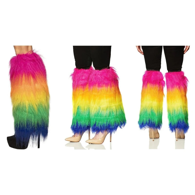 Fuzzy Faux Furs Leg Warmers Furs Long Cuffs Cover Has Elastic Pair Carnivals Boot Cover Y2K JK Uniform