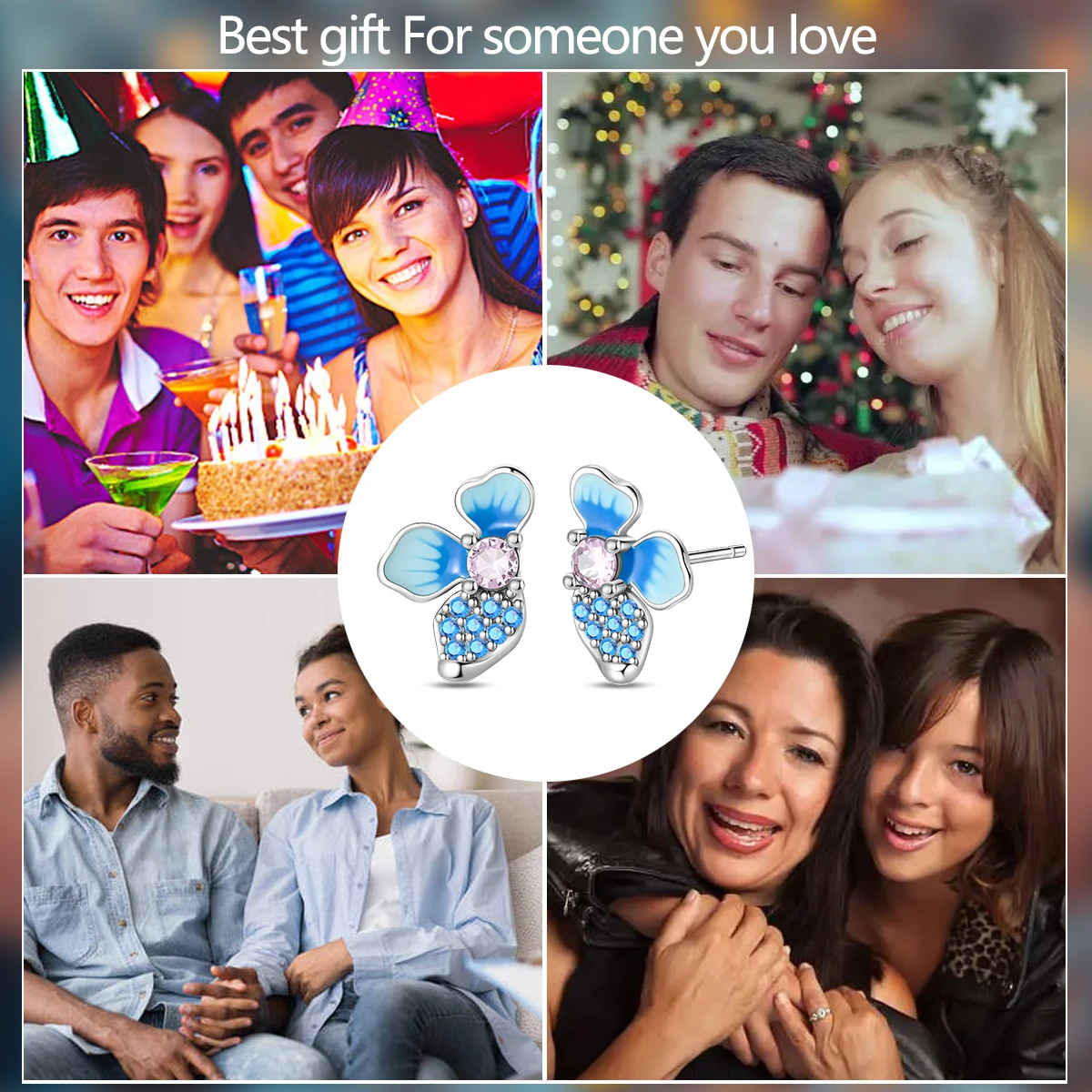 Pendientes de pétalos azules frescos de plata pura 925, adecuados para la venta al por mayor de regalos de joyería para mujeres adolescentes