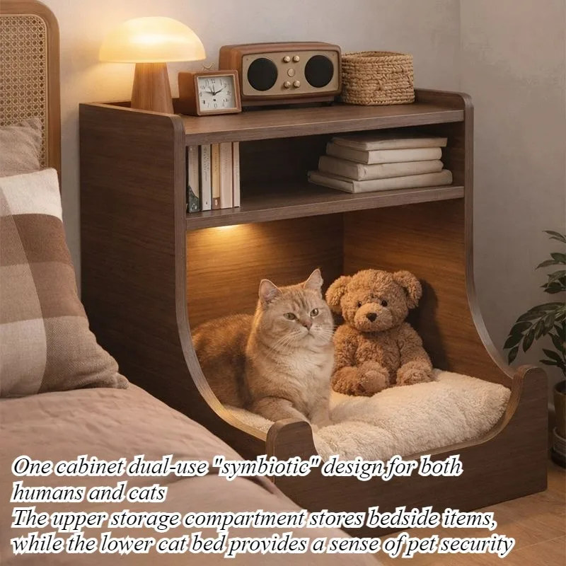 People and pets Simple wireless bedside table Dual-purpose bedroom storage Household kennel Bedside table Cat pet with drawer