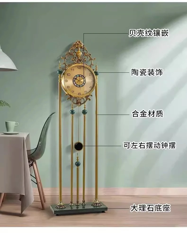 European minimalist high-end floor-to-ceiling clock, home living room, vertical large wrought iron table , entrance decoration