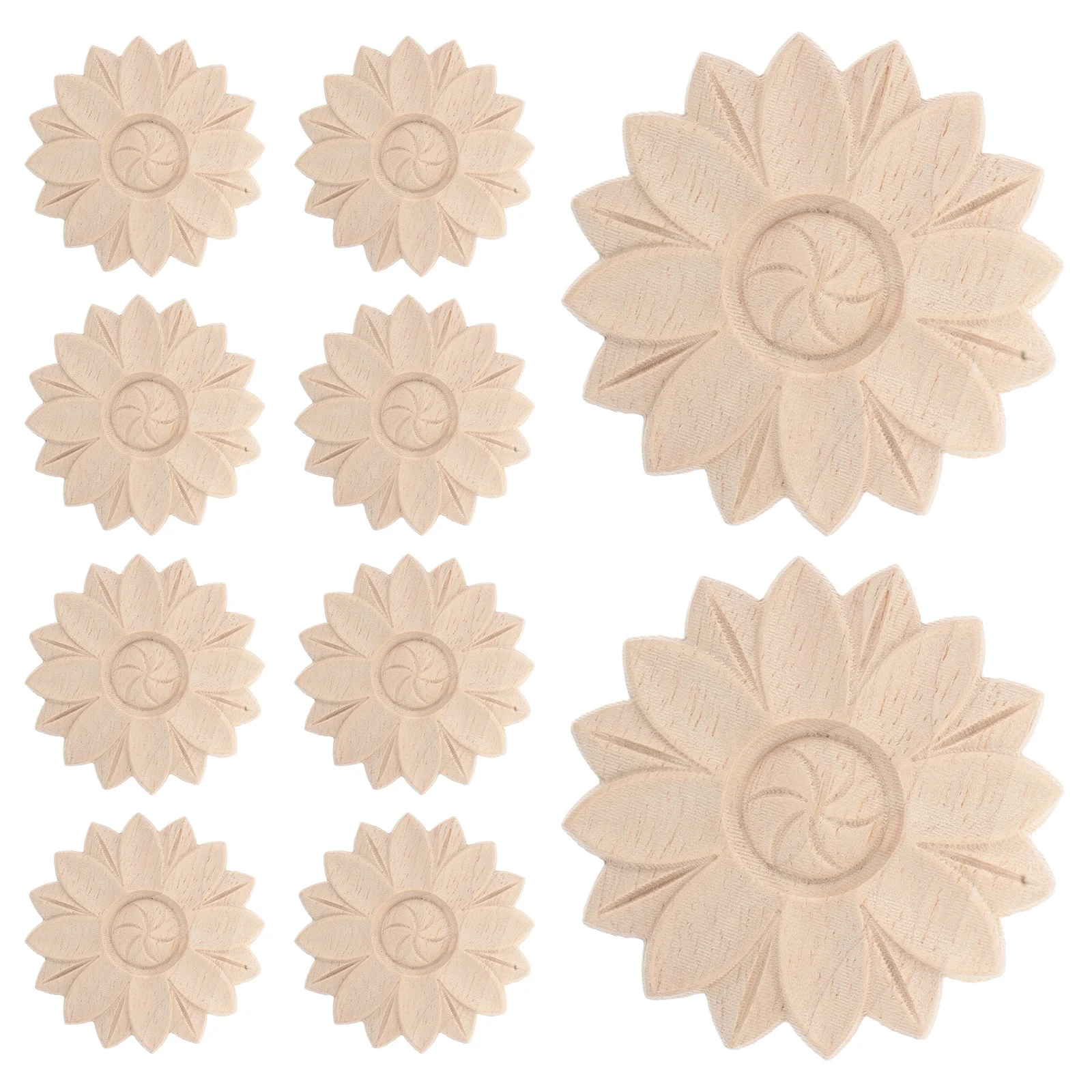 

10pcs Wood Carved Applique Ornaments Unpainted Floral Cabinet Decorations Furniture Embellishments Corner Onlay Woodcraft Decals