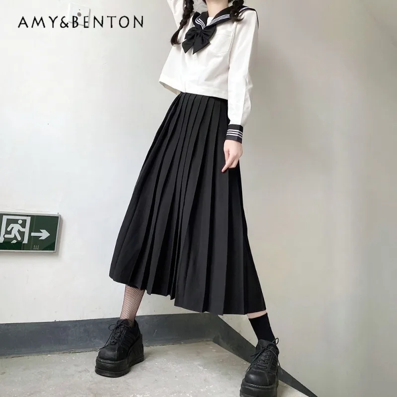 

Japanese Summer Autumn JK Uniform Preppy Style Black And White Color Matching Long Short Sleeves Top Skirt Basic Suit For Girls