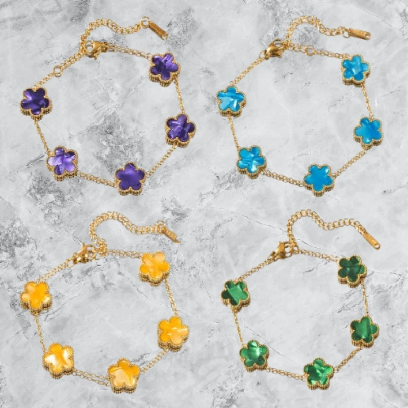 Pulsera de acero de titanio trébol de cinco hojas diseño de flores de lujo de alta gama moda indecolorable ajustable 18k chapado en oro regalo de joyería