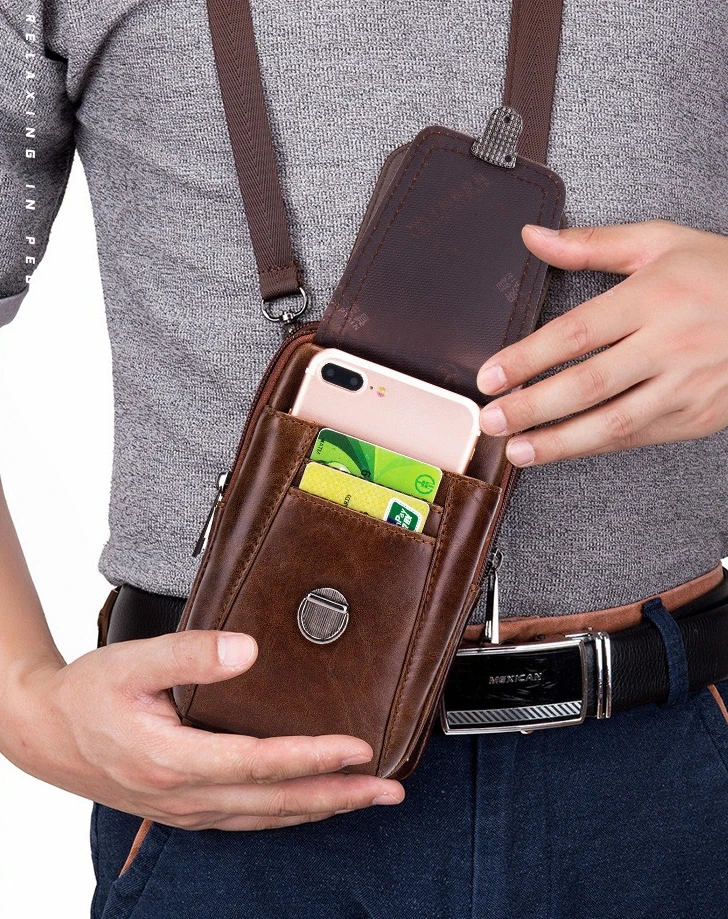 

Cowhide men wear leather belt waist hanging wallet multifunctional phone bag real leather one shoulder crossbody bag