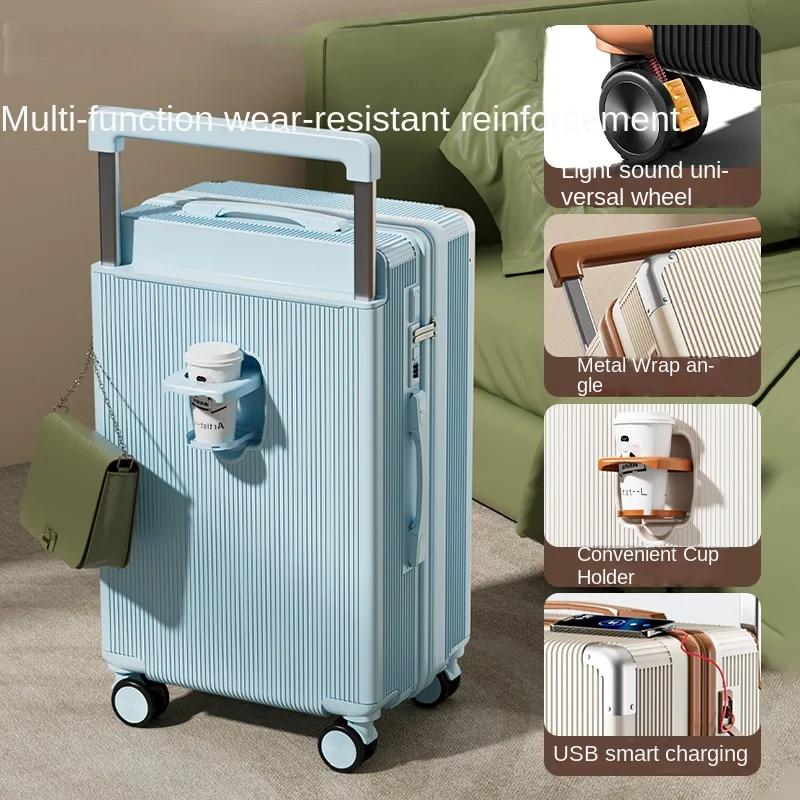 Wide Pull Rod Suitcase Men 2024 New Mute Universal Wheel Luggage Large Capacity Cabin Suitcases Travel Women Trolley Case