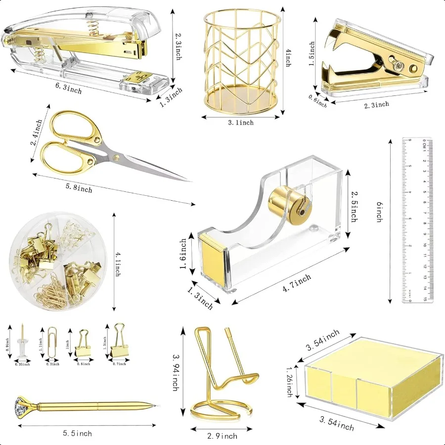 Золотые настольные аксессуары, акриловый степлер, скобы для удаления ленты, держатель для ручек, шариковая ручка, ножницы, зажимы для переплета, 1000 шт., скобы