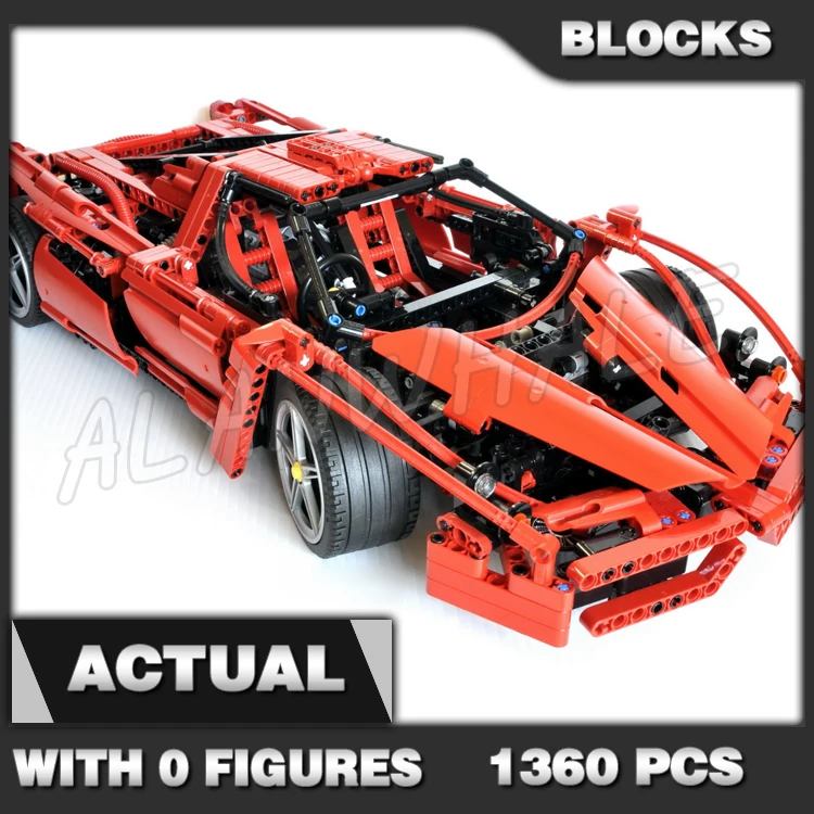 

1360pcs Technical 1:10 scale Racer Red Super Racing Car V12 engine Butterfly Door 10571 Building Block toy Compatible with Model