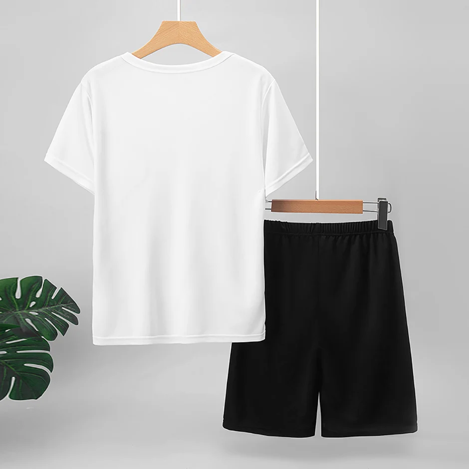 2-teiliges Sommer-Jugendset für 13-16-Jährige, mehrfarbig, schnelltrocknend, Sport-Kurzarm-Shorts-Set, bedrucktes T-Shirt für junge Männer und Frauen – Detail 5
