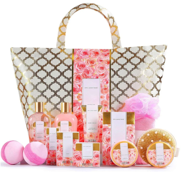 

Gift Basket for Women, Gift basket for Women, 15 pieces Rose Spa set, including bath oil, bath salts, bubble bath