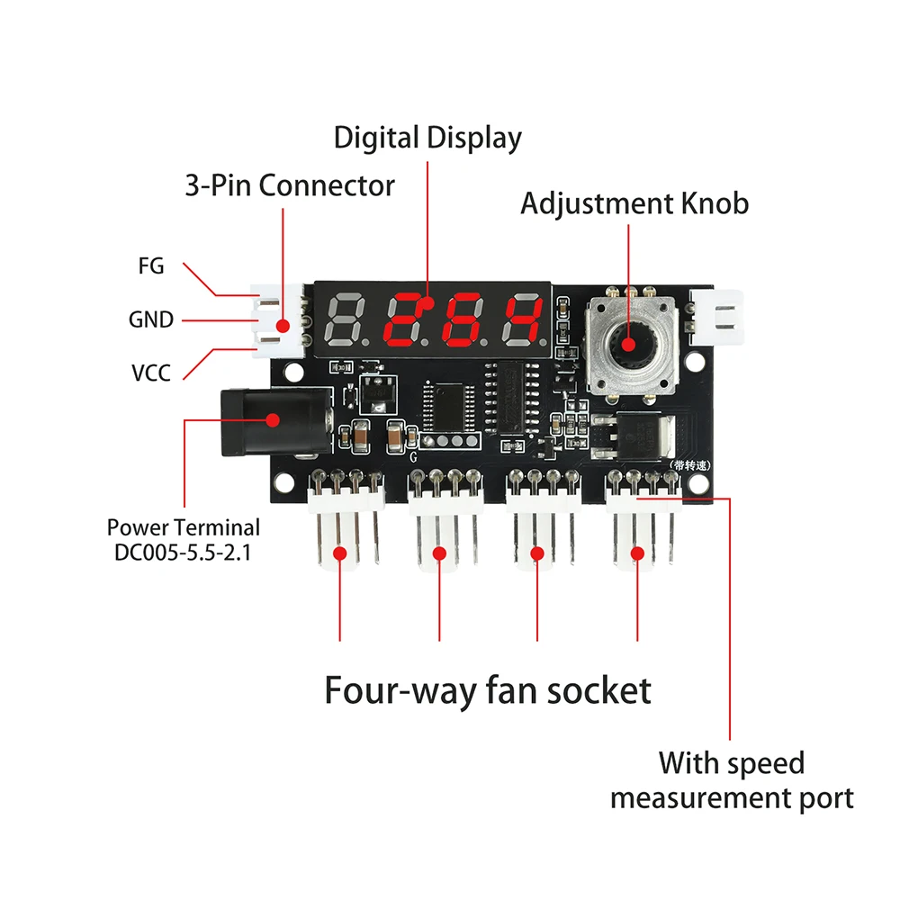 DC 5-24V PWM Speed Controller Fan Speed Governor 4 Way Output PC CPU Cooler Fan Temperature Control Switch + 10K NTC Temp Probe