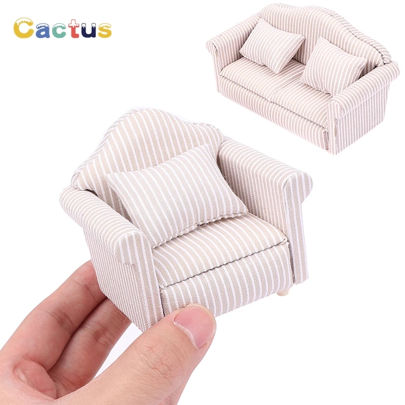 1:12 Mini meble dla lalek Sofa z poduszką do domu dla lalek dzieci udają, że bawią się DIY wystrój akcesoria