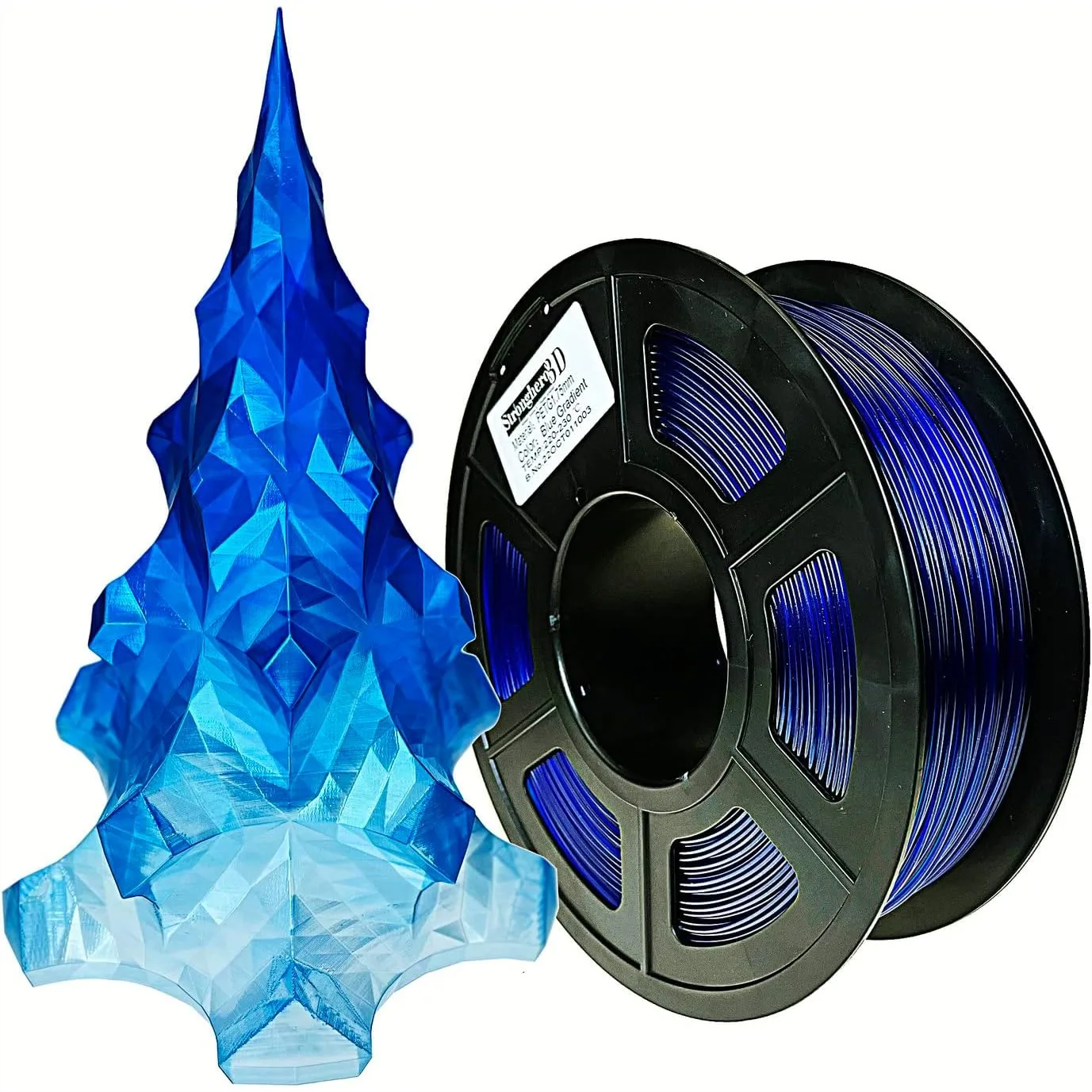

PETG 3D Printer Filament 1.75mm, Dual Color Blue to Translucent Gradient, 1kg Spool for Ender 3 CR10, High Light Transmission