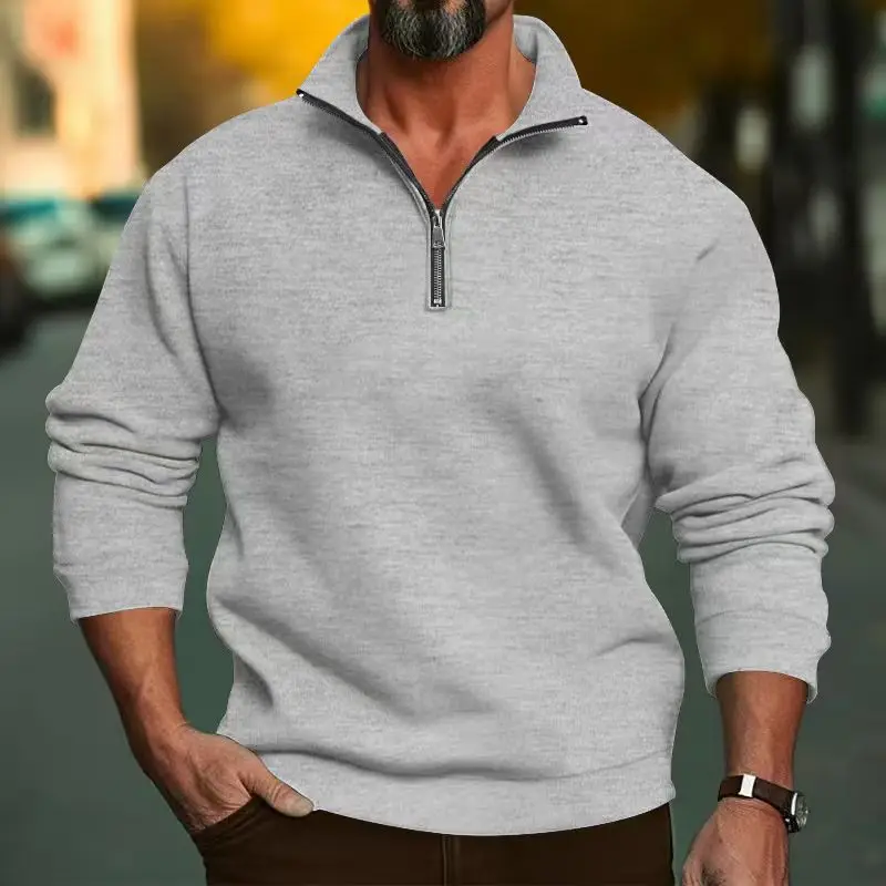 Autumn Men's Sweatwear Warm Pullover Solid Color Half Zipper Casual Sweater Slim V-neck Long Sleeve Men's Sweatshirts Winter Top